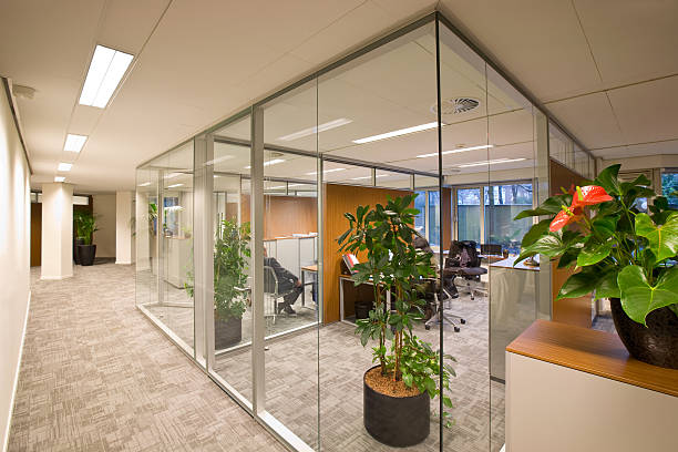 Glass cubicles in an office